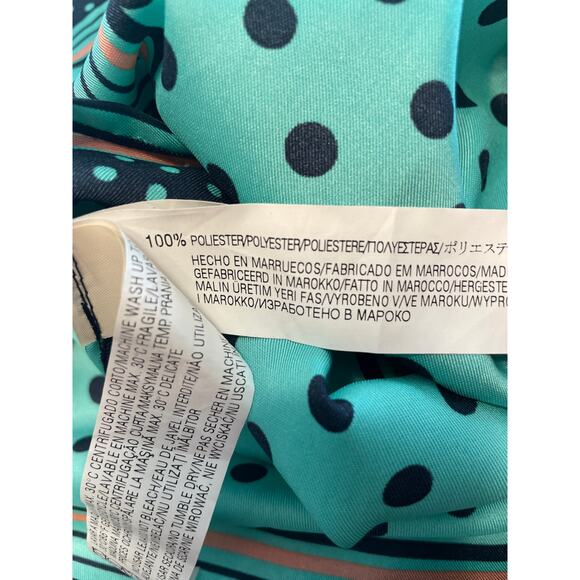 Zara Scarf Skirt Womens Medium Silky Teal Navy Polka Dot Mixed Print Trafaluc - Picture 5 of 7